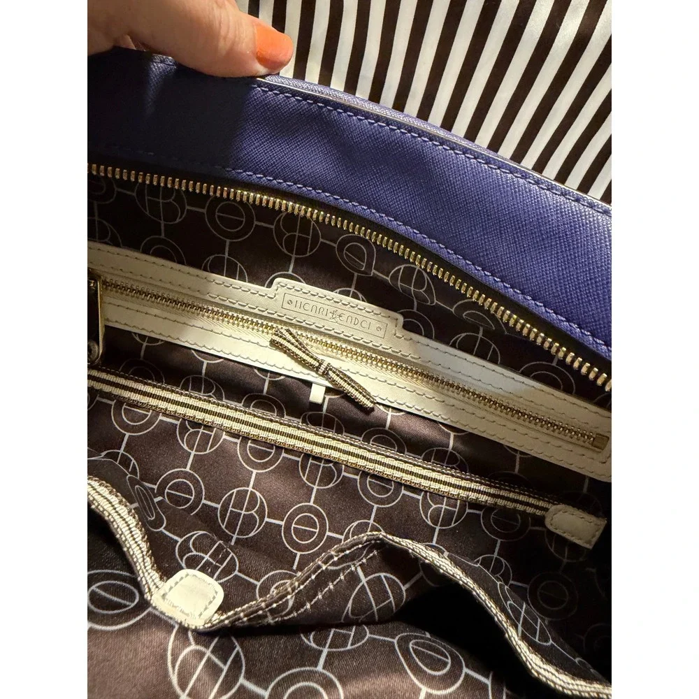 Henri Bendel West 57th Satchel Royal Blue Saffiano Leather Gold Hardware Bag